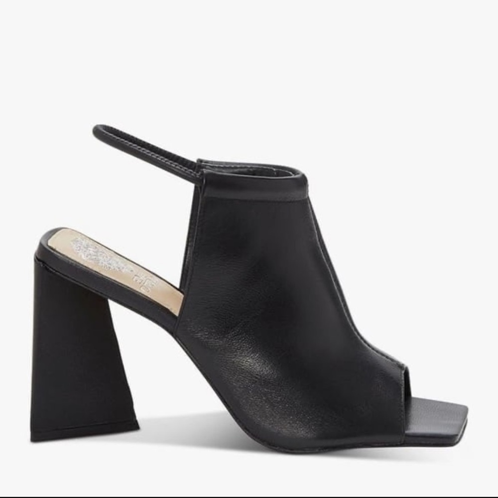 Vince Camuto Avangila Black Leather Peep Toe Heels Womens 6.5 Unique Heel